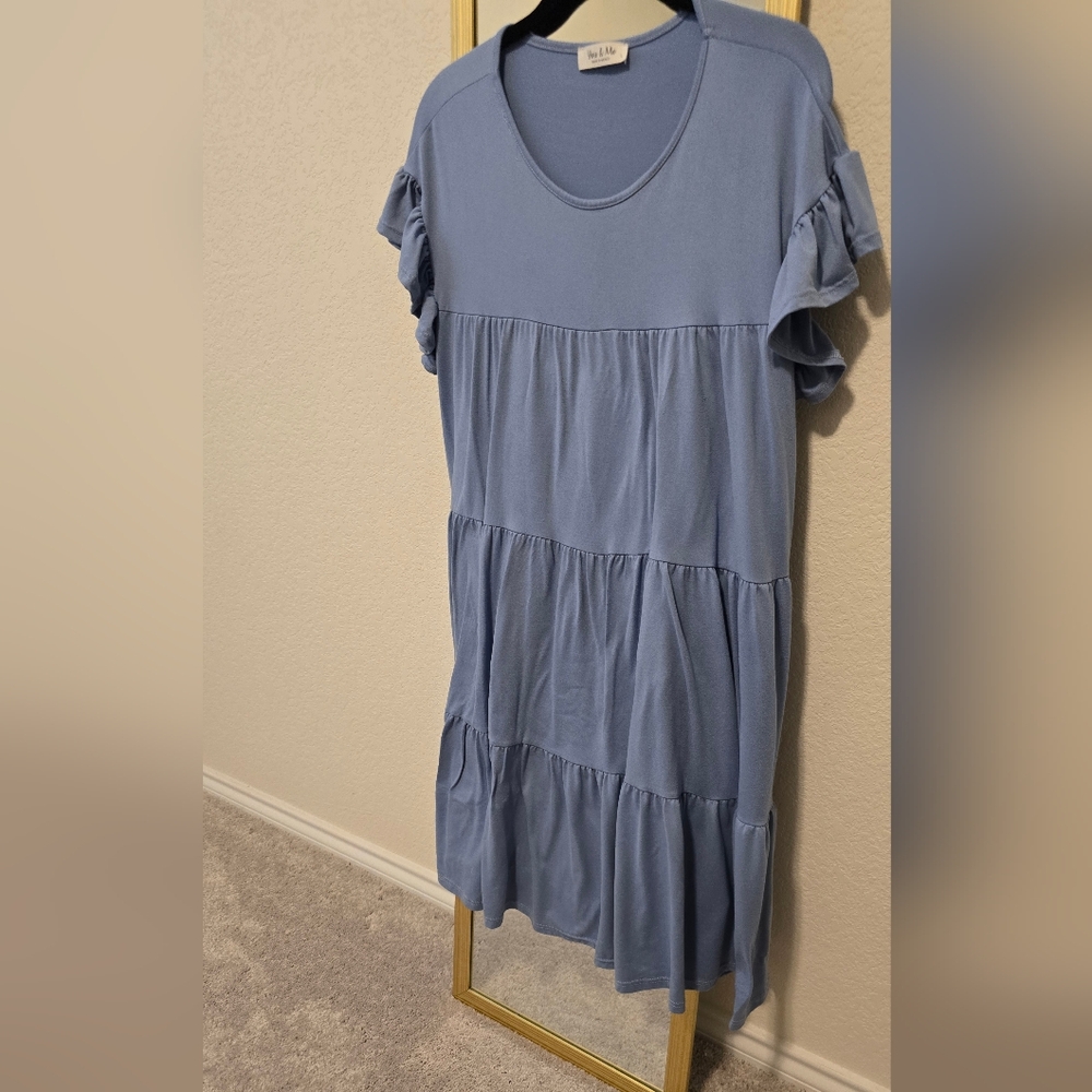 Blue Tiered Mini Dress with Ruffles
